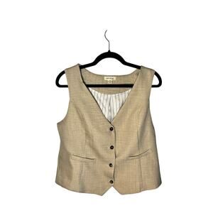 Faith and Joy Womens XL Tan Linen Look Button Front Vest Layering Top